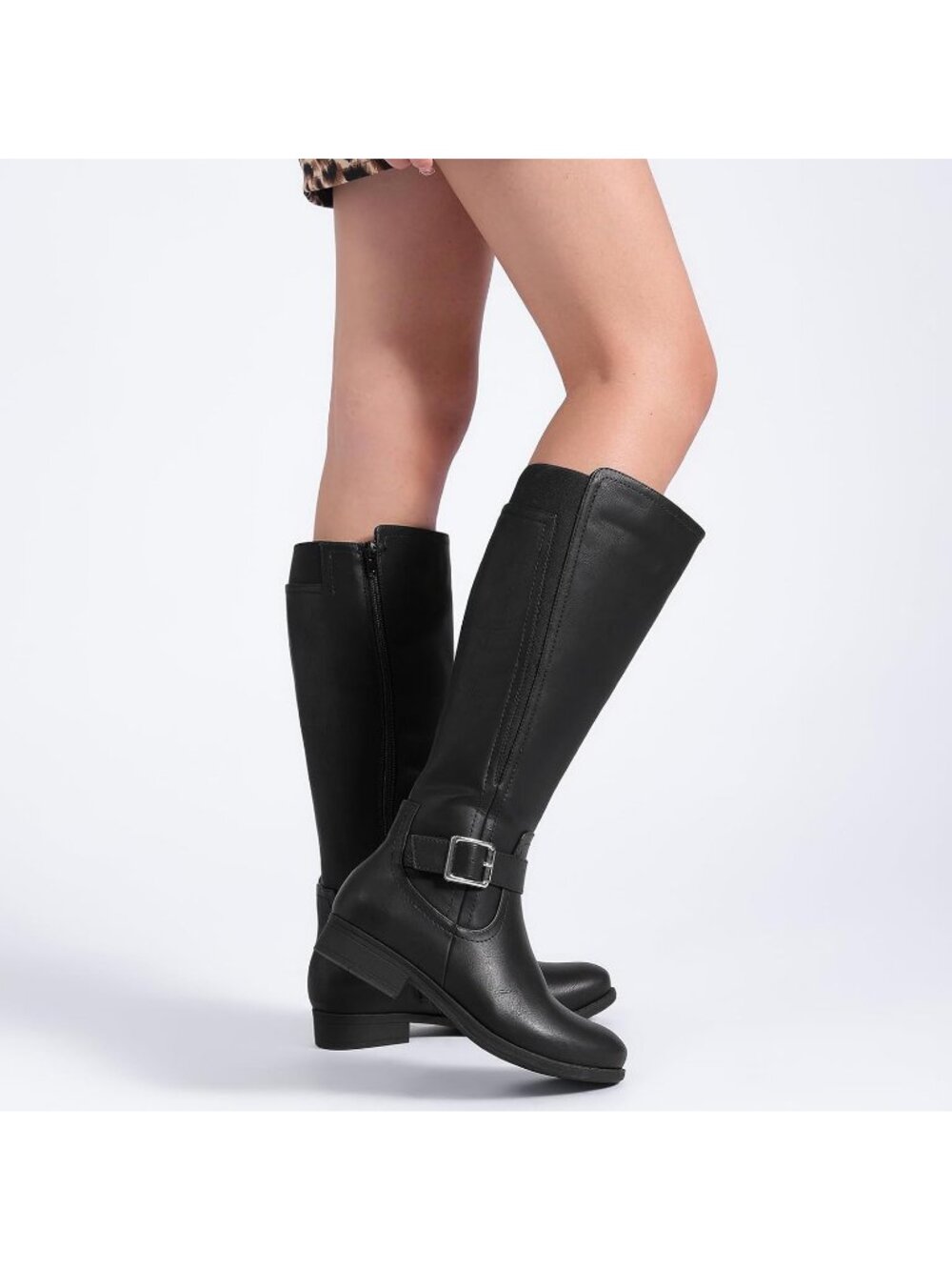 Women's Black Leather Rubber Slouchy Knee High Comfortable Stylish Tall Boots - Picture 6 of 6